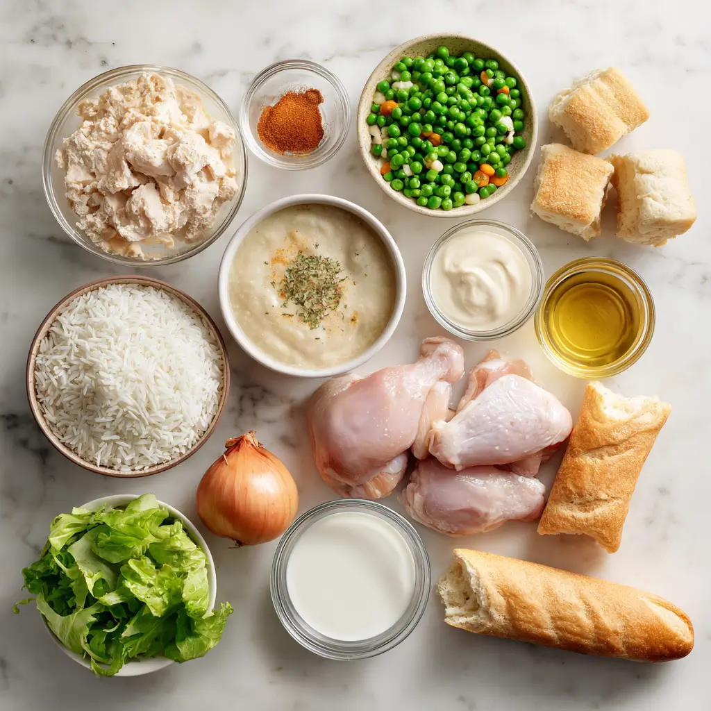 Slow cooker creamy chicken and rice with tender chicken and creamy sauce served in a bowl.