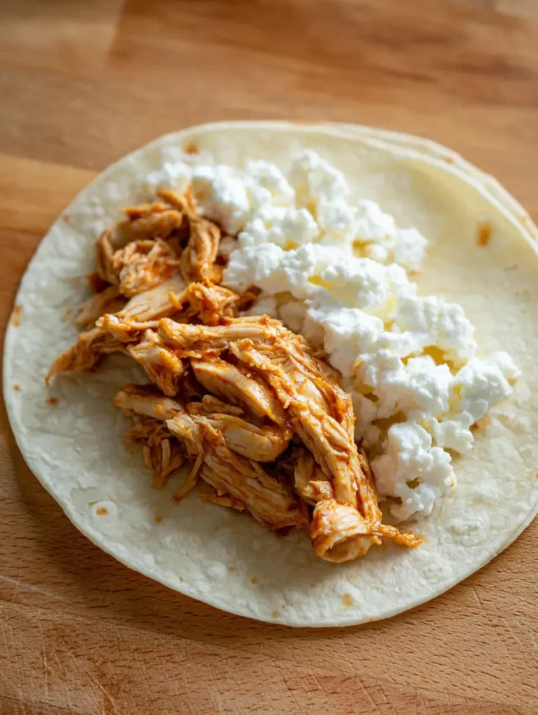 Delicious Cottage Cheese Chicken Enchiladas topped with red sauce and cheese