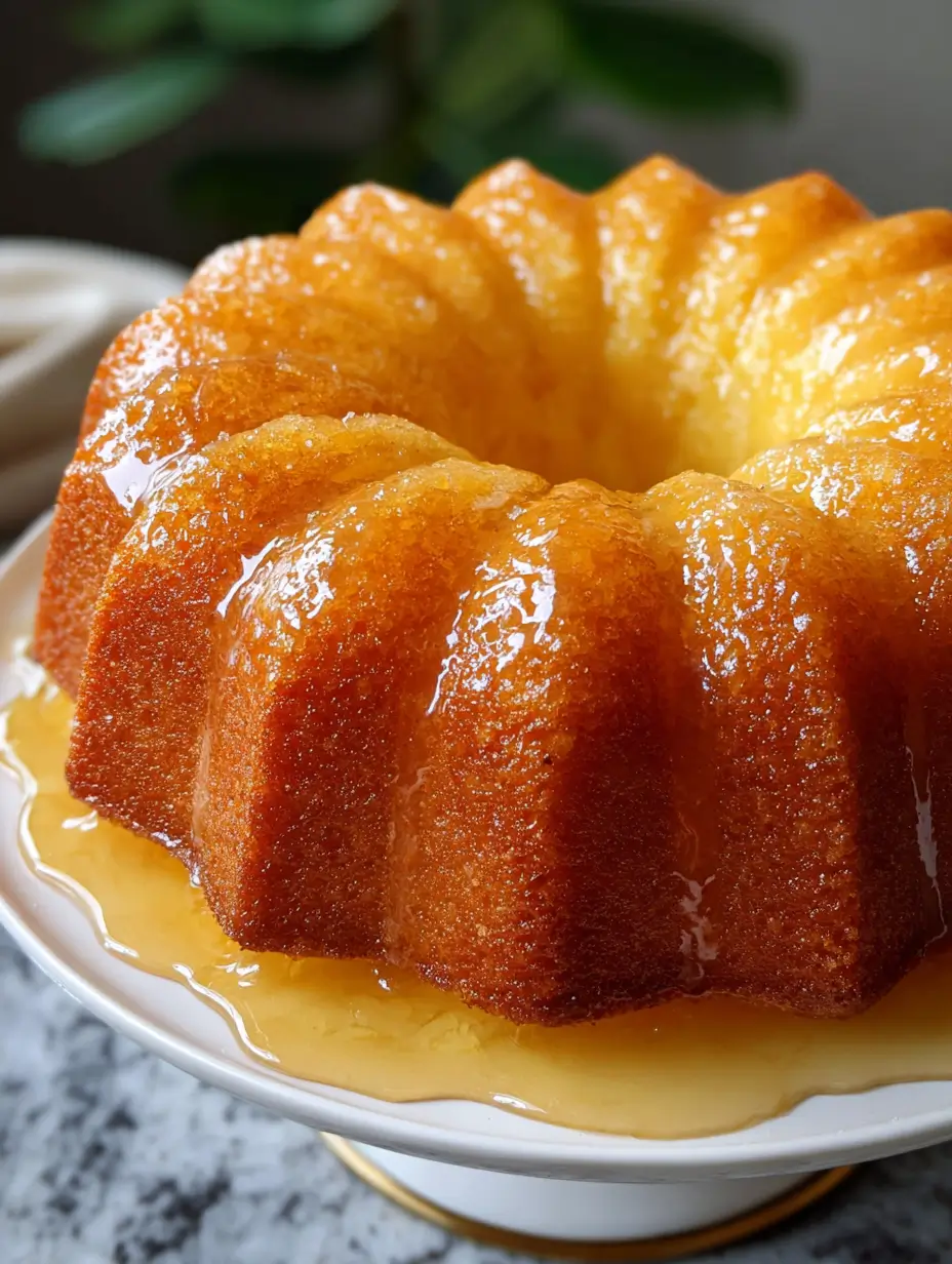 Moist Pineapple Juice Cake topped with a sweet glaze, infused with pineapple flavor.