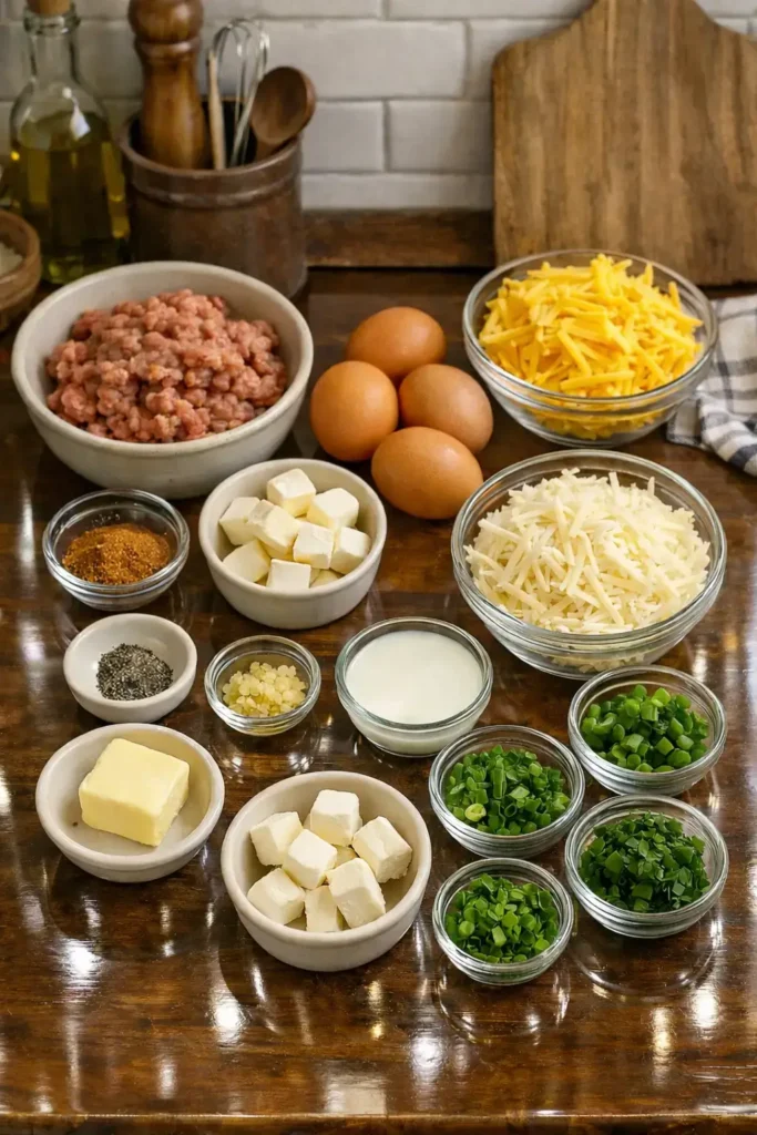 Sausage & Cream Cheese Hash Brown Breakfast Casserole ready to serve