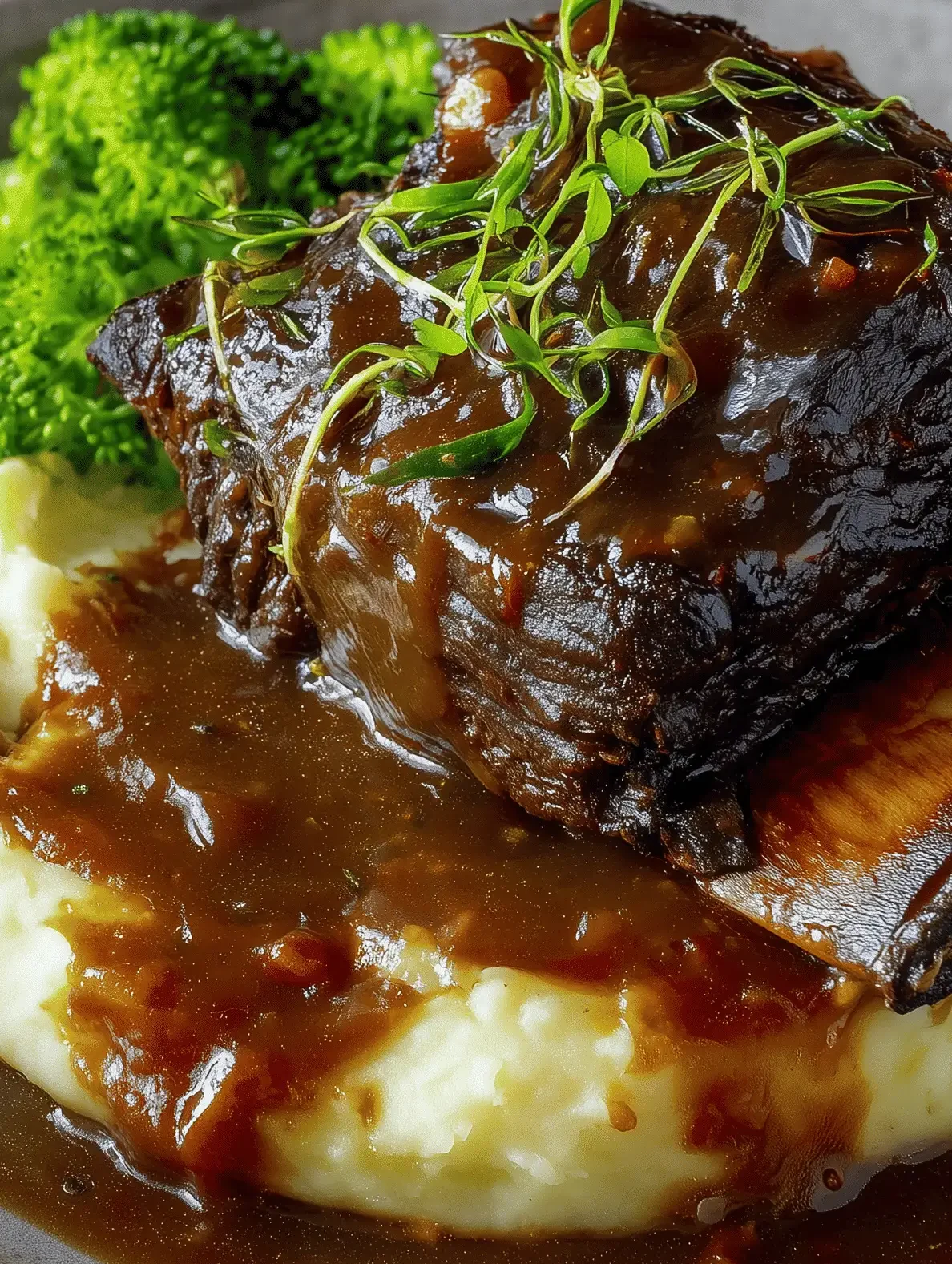 Crockpot Beef Short Ribs With Rich Gravy served over mashed potatoes for a comforting meal.
