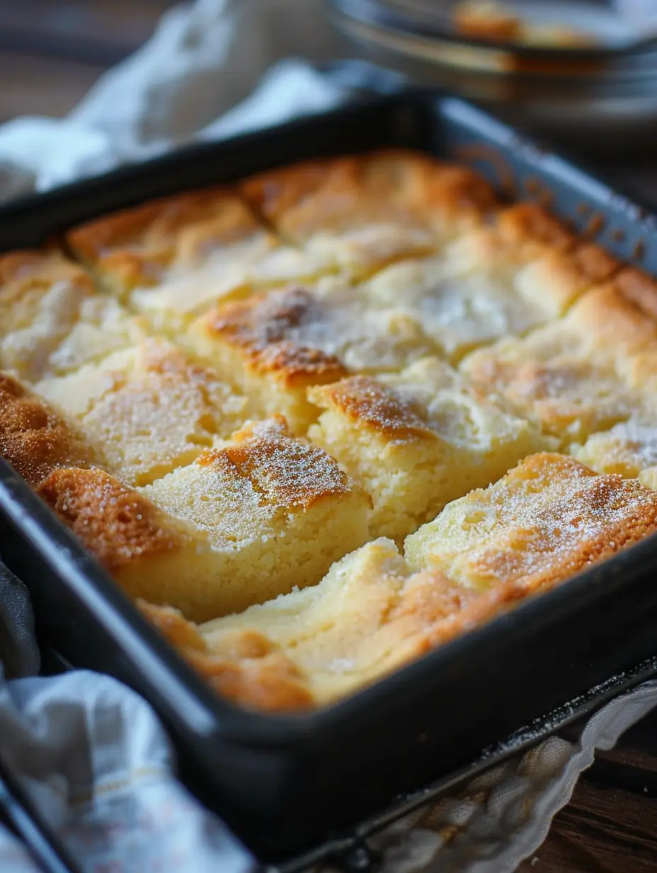 Delicious slice of French Butter Cake with a golden crust and soft interior.