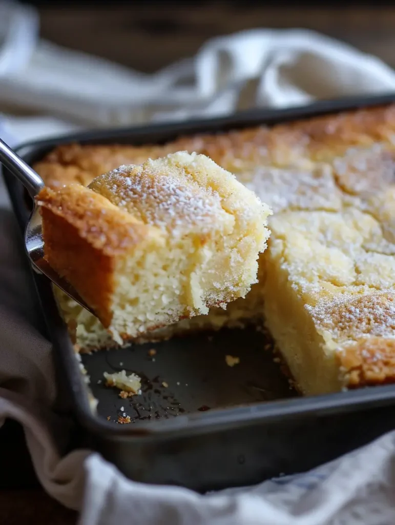 Delicious slice of French Butter Cake with a golden crust and soft interior.