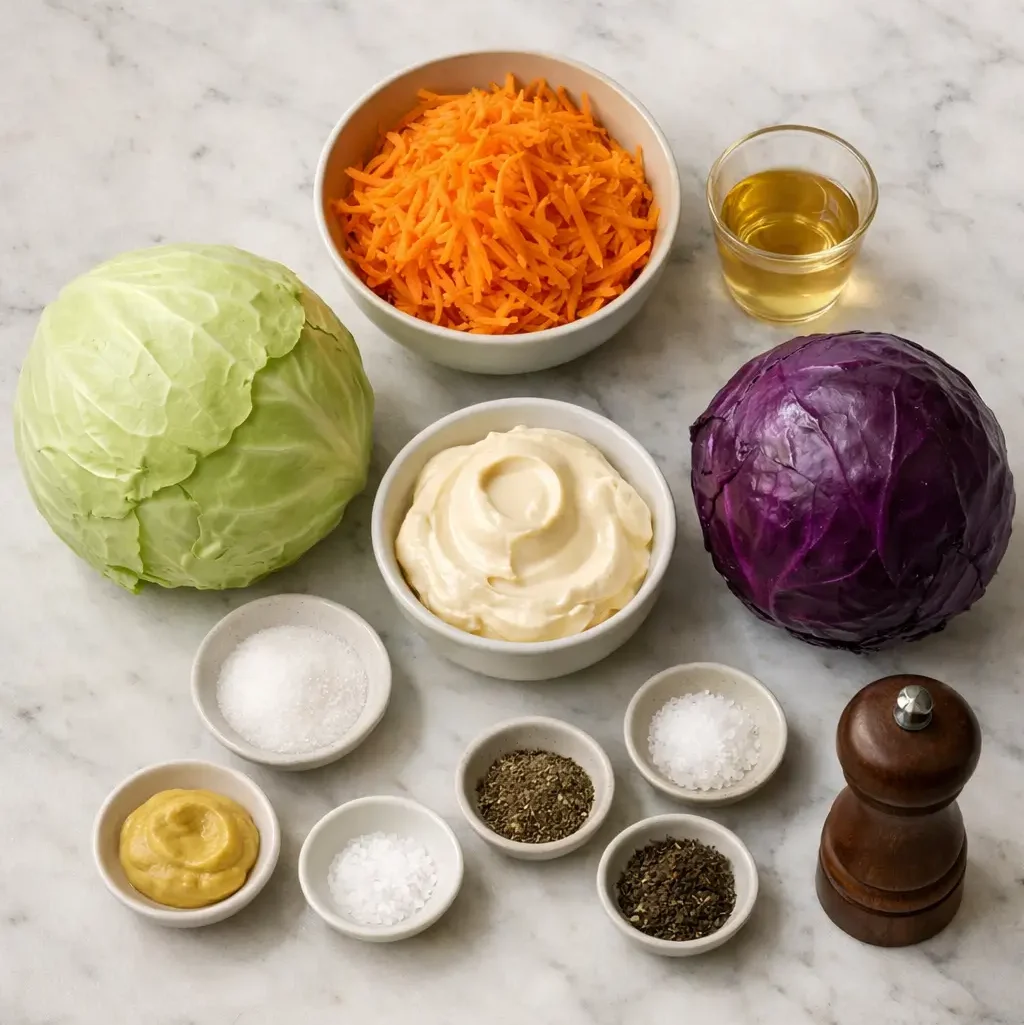 Creamy coleslaw made with shredded cabbage and a zesty dressing