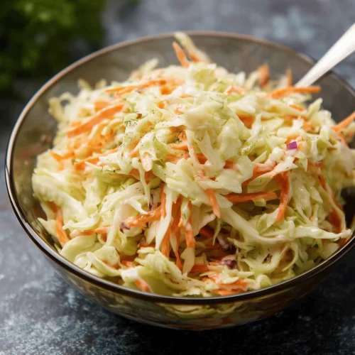 Creamy coleslaw made with shredded cabbage and a zesty dressing
