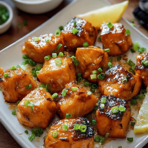 Crispy Bang Bang Salmon Bites served with tangy sauce and garnished with chives.