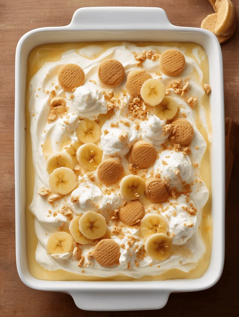 Delicious Banana Pudding Poke Cake topped with Cool Whip and crushed Nilla Wafers
