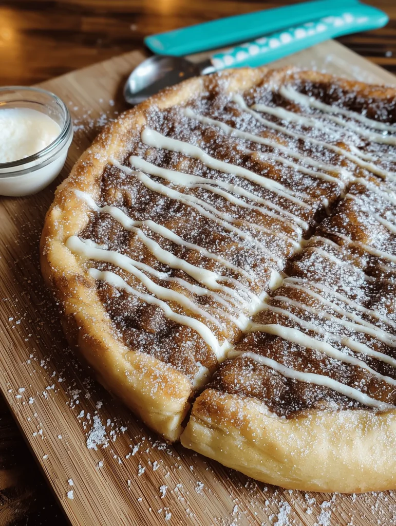 Cinnamon Sugar Pizza made with buttery Crescent Rolls and topped with cinnamon sugar.