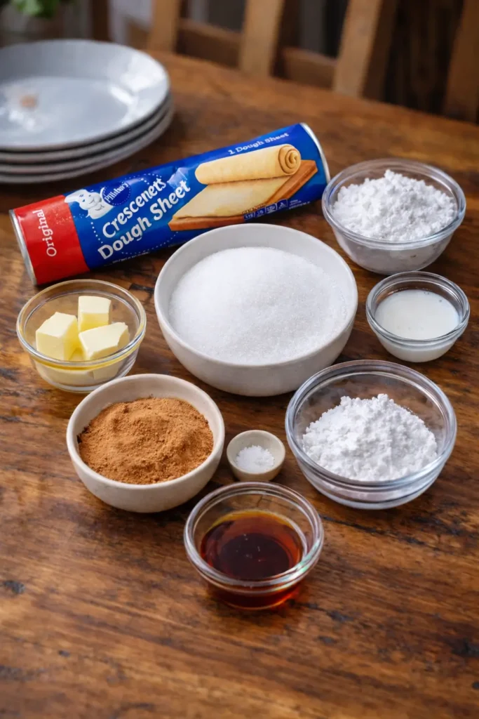 Cinnamon Sugar Pizza made with buttery Crescent Rolls and topped with cinnamon sugar.