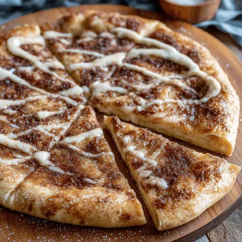 Cinnamon Sugar Pizza made with buttery Crescent Rolls and topped with cinnamon sugar.