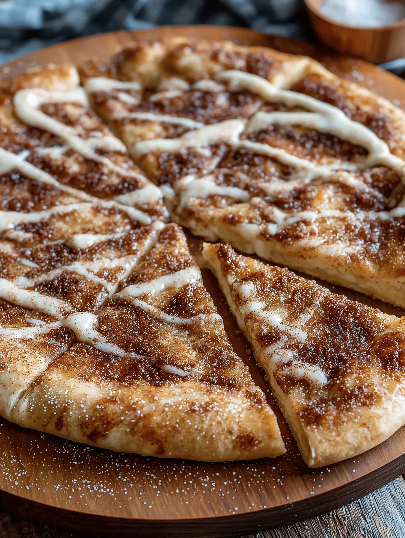 Cinnamon Sugar Pizza made with buttery Crescent Rolls and topped with cinnamon sugar.