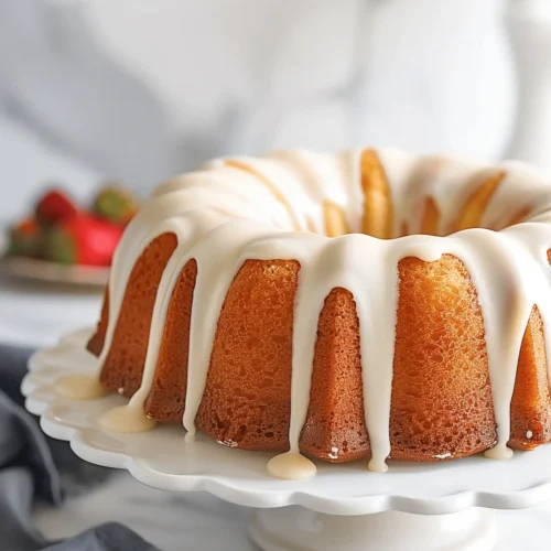 Deliciously moist classic Vanilla Bundt Cake topped with a buttery vanilla glaze.