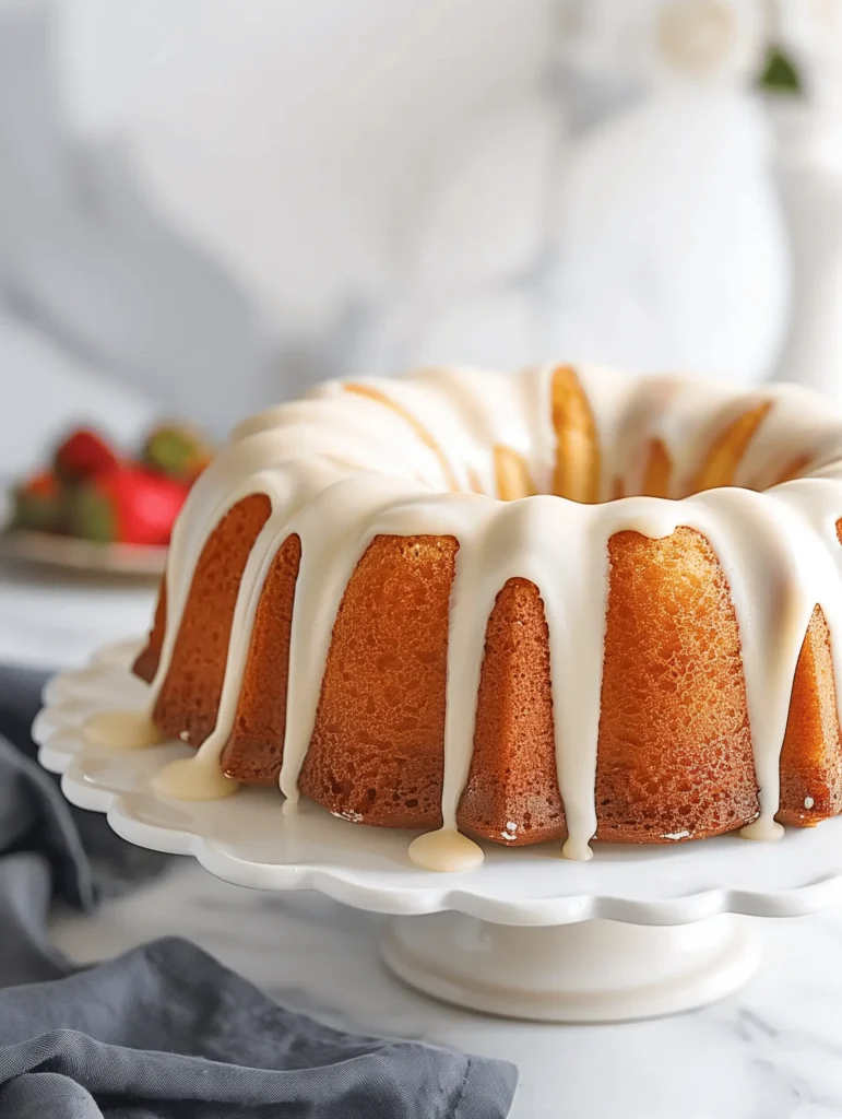 Deliciously moist classic Vanilla Bundt Cake topped with a buttery vanilla glaze.