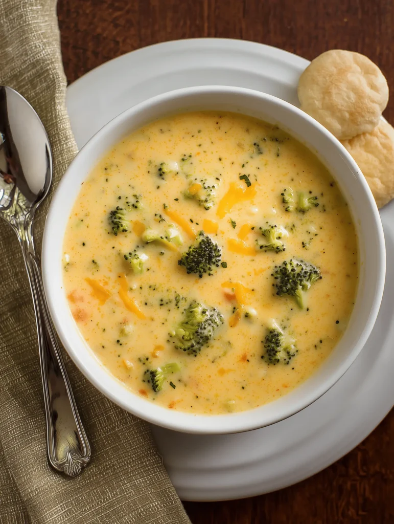 Creamy Cheddar Broccoli Potato Soup with potatoes and broccoli in a thick, cheesy broth.