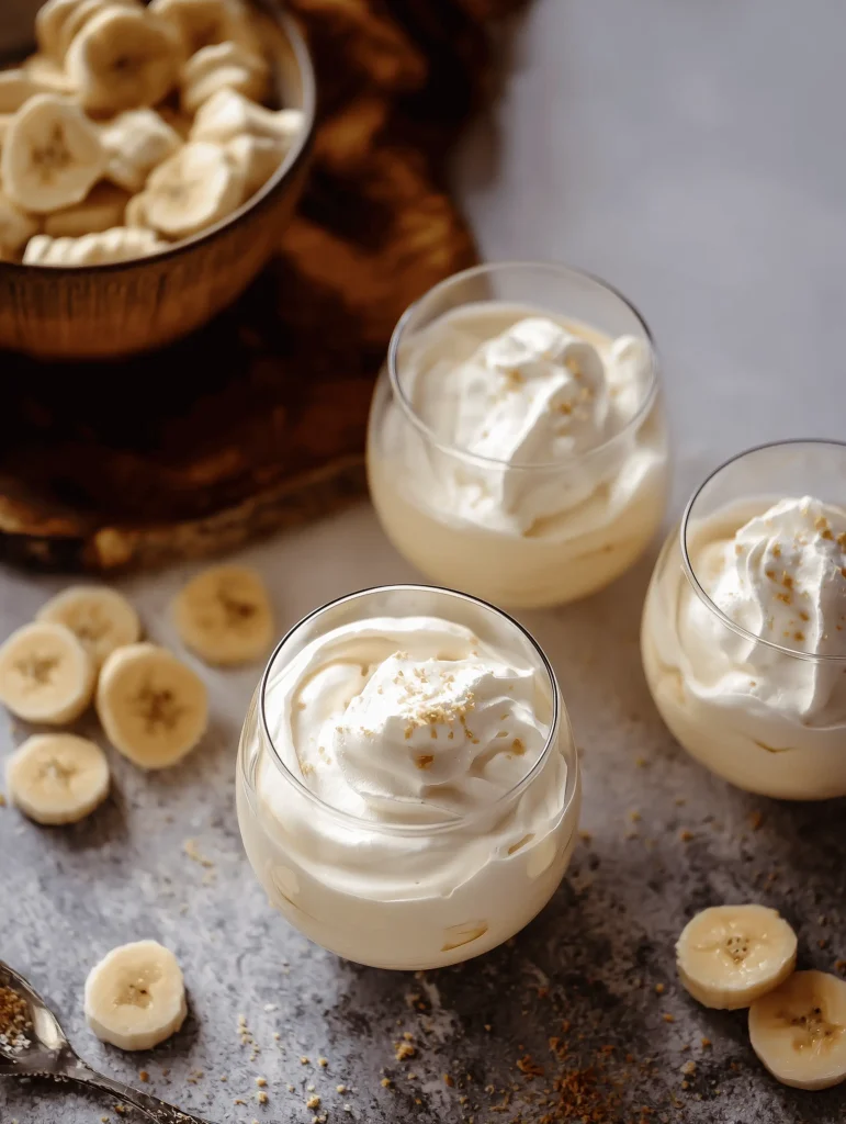 Delicious Banana Pudding Cups layered with vanilla wafers, bananas, and creamy pudding.