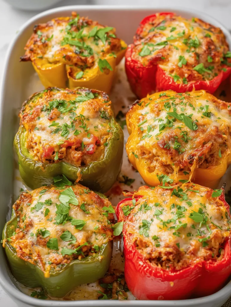 Deliciously baked Keto Stuffed Peppers filled with meat and cheese, a low-carb meal.