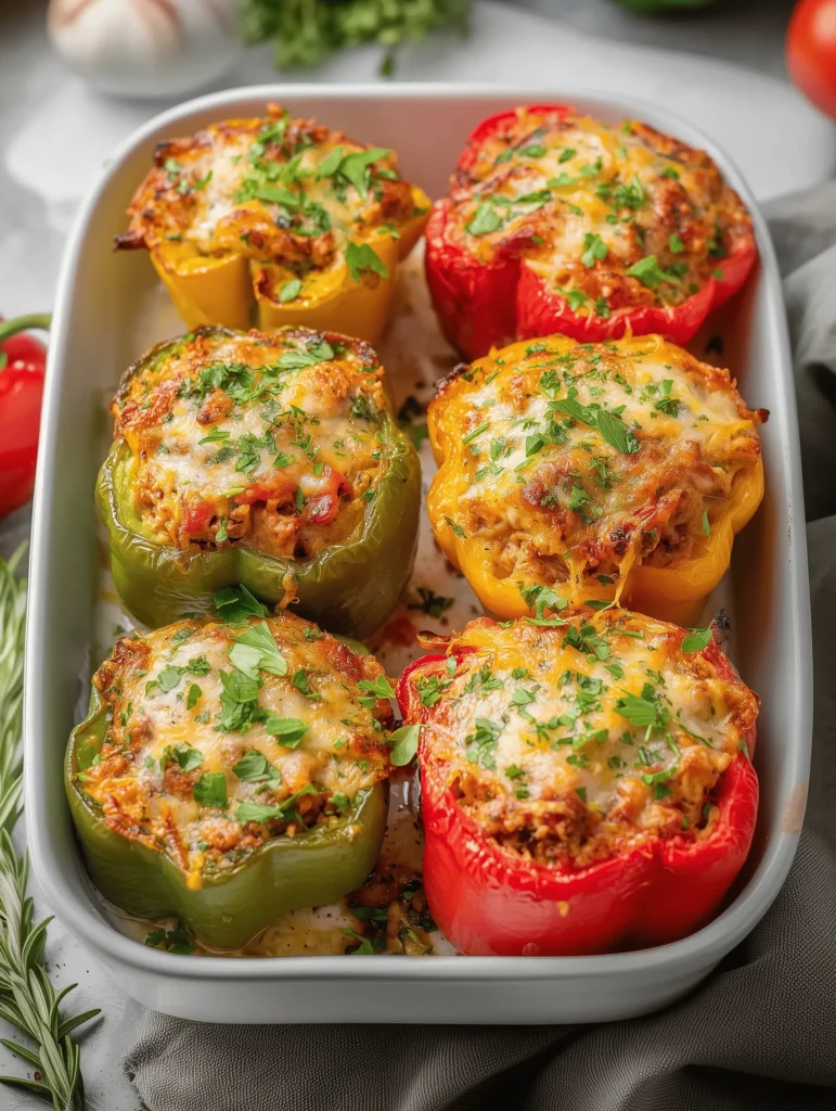 Deliciously baked Keto Stuffed Peppers filled with meat and cheese, a low-carb meal.