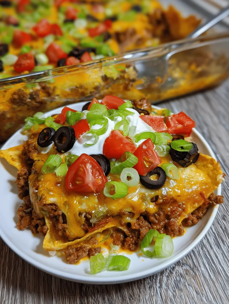 Delicious Walking Taco Casserole with cheese, ground beef, and Fritos.