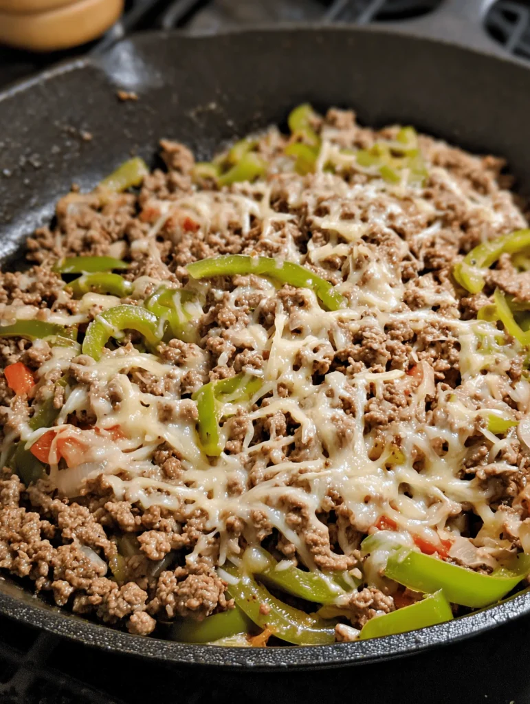 Keto Philly Cheesesteak Roll Ups with cheese, ground beef, and peppers, low-carb snack