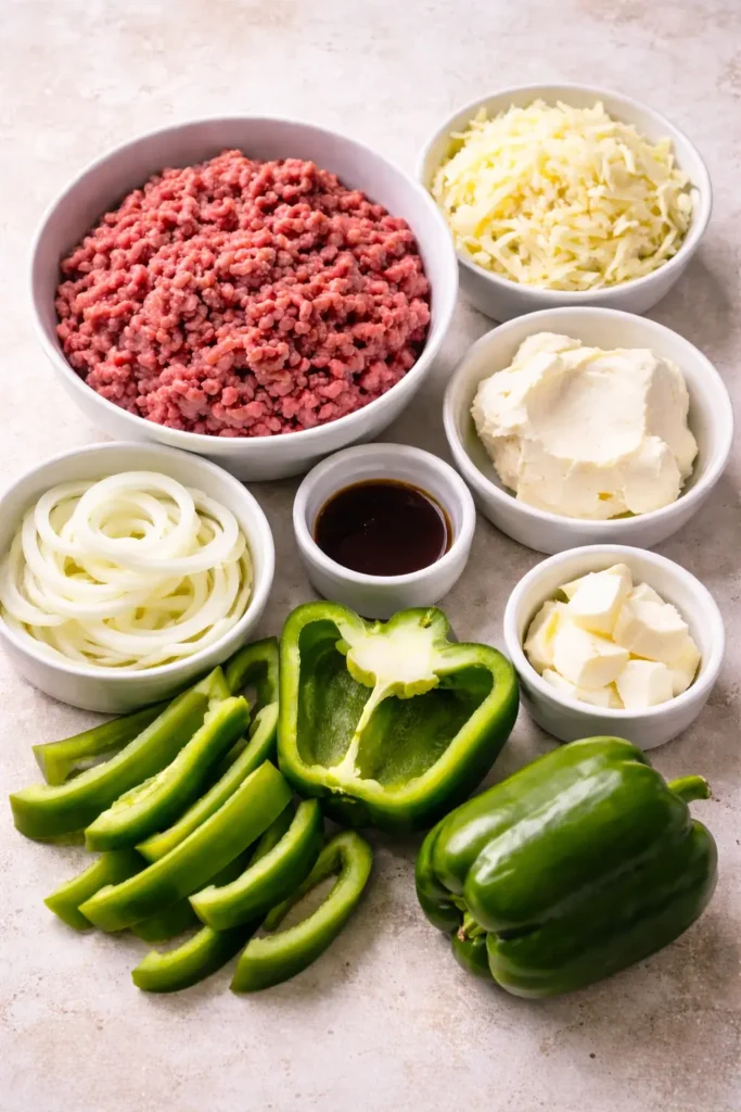 Keto Philly Cheesesteak Roll Ups with cheese, ground beef, and peppers, low-carb snack