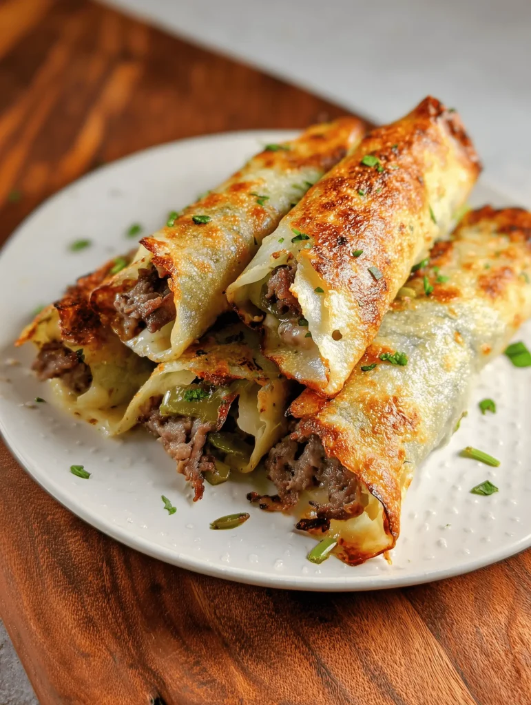 Keto Philly Cheesesteak Roll-Ups with cheese, ground beef, and peppers, low-carb snack