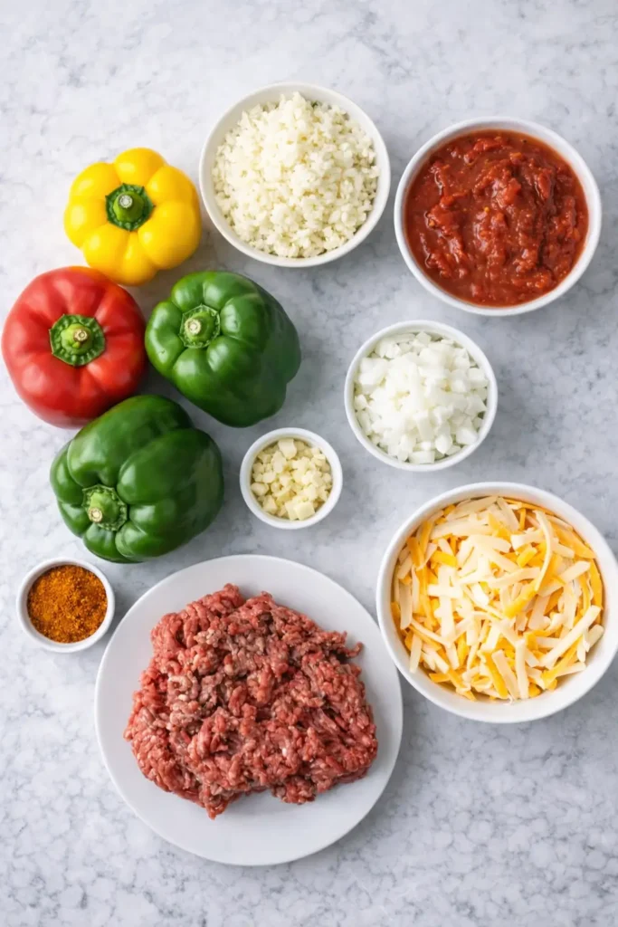 Deliciously baked Keto Stuffed Peppers filled with meat and cheese, a low-carb meal.