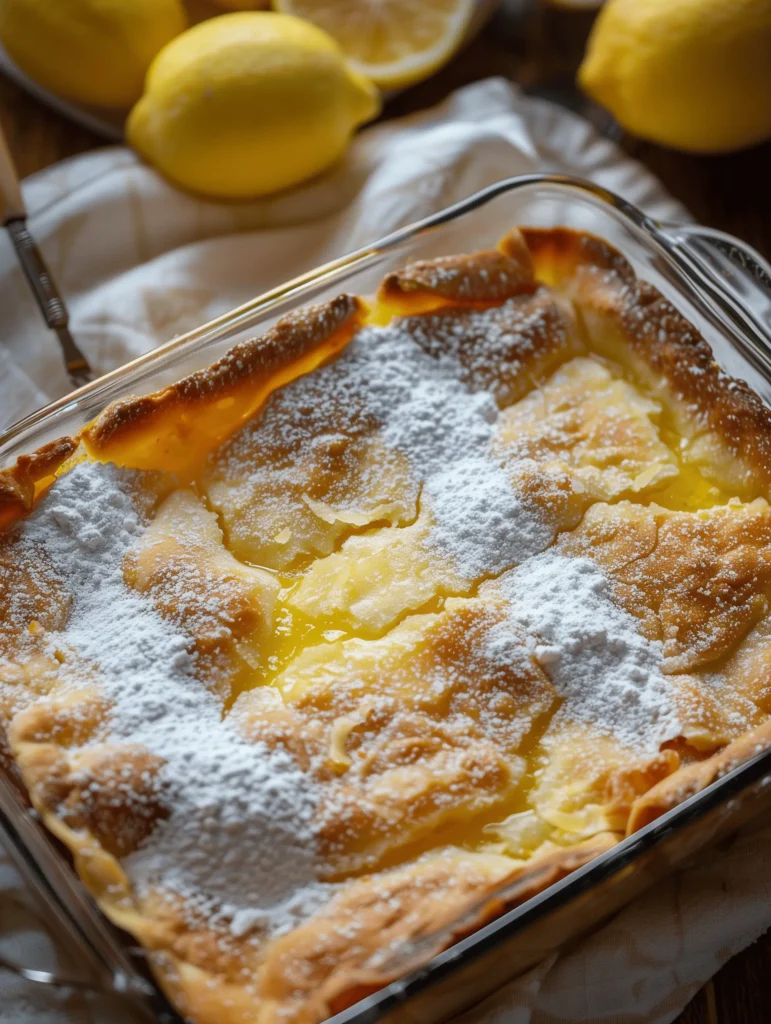 Delicious Lemon Cream Cheese Dump Cake topped with cream cheese and lemon pie filling.
