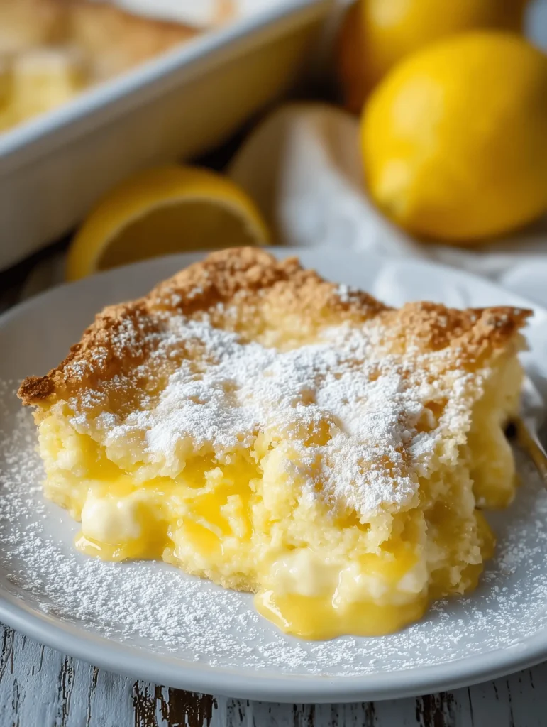 Delicious Lemon Cream Cheese Dump Cake topped with cream cheese and lemon pie filling.