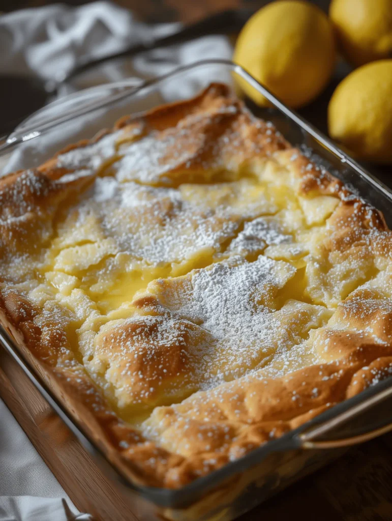 Delicious Lemon Cream Cheese Dump Cake topped with cream cheese and lemon pie filling.
