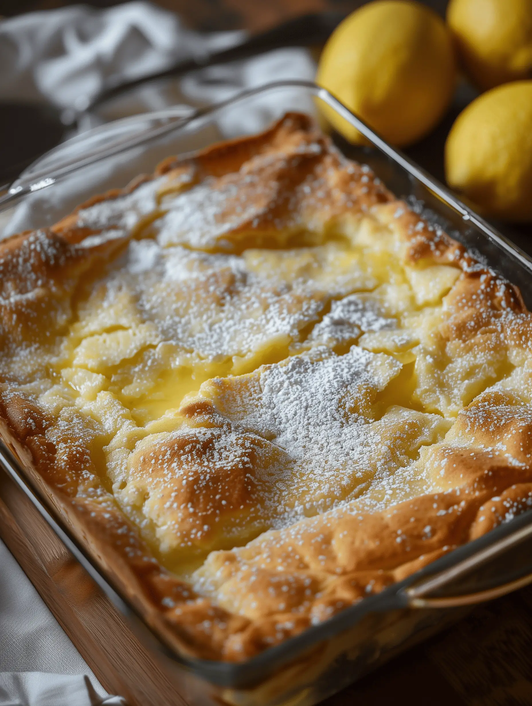 Delicious Lemon Cream Cheese Dump Cake topped with cream cheese and lemon pie filling.