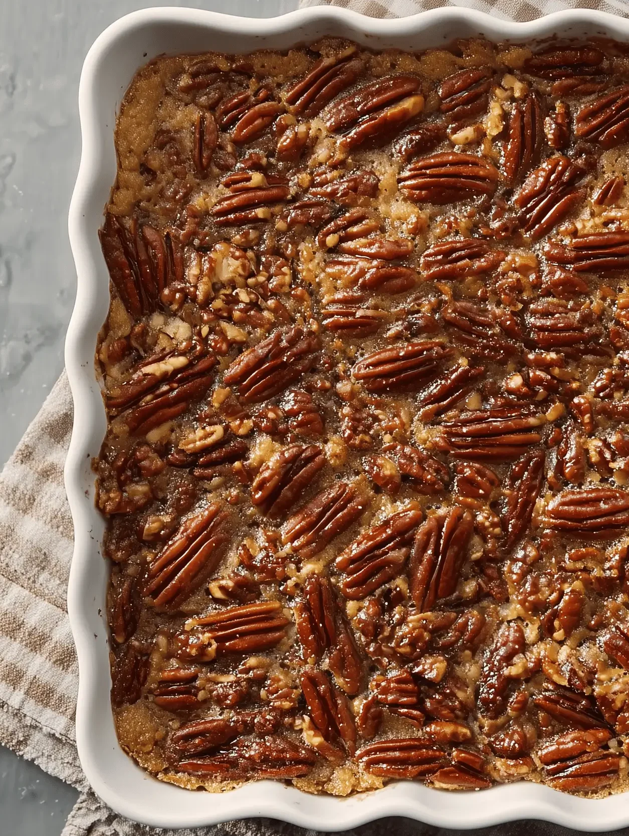 Delicious Pecan Pie Dump Cake topped with a buttery layer and rich pecan filling.