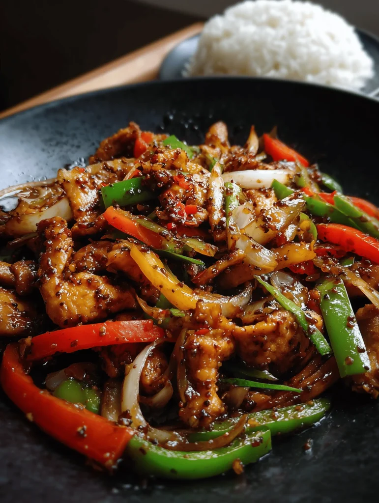 Delicious Black Pepper Chicken stir fry with tender chicken and fresh vegetables