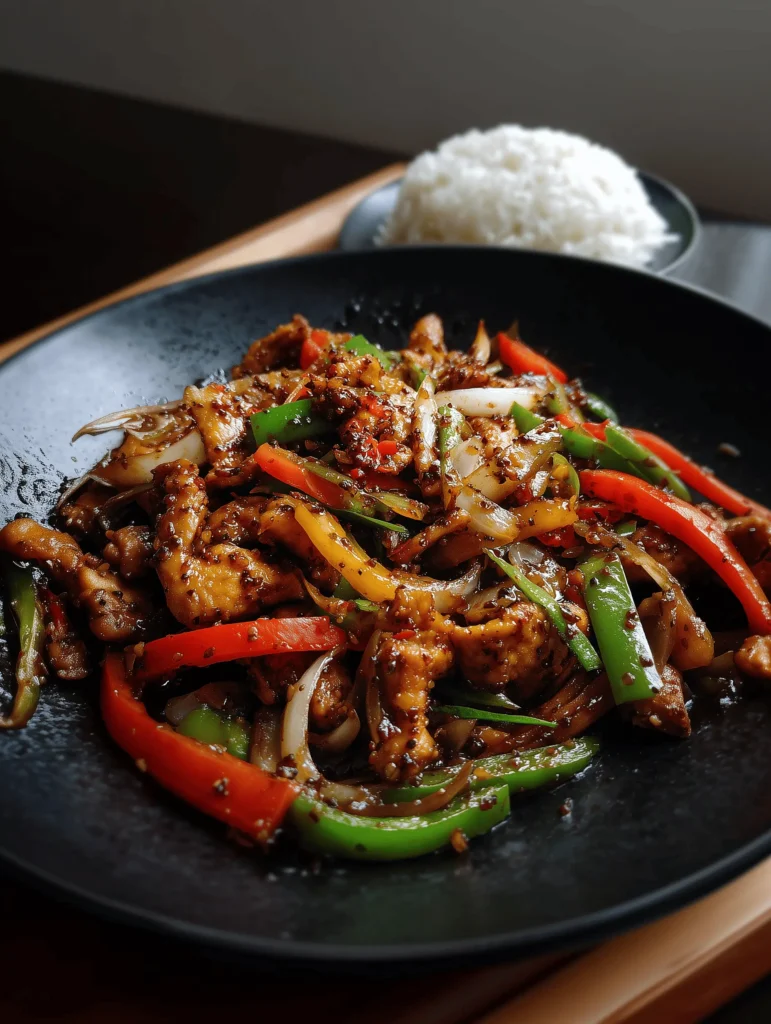 Delicious Black Pepper Chicken stir fry with tender chicken and fresh vegetables