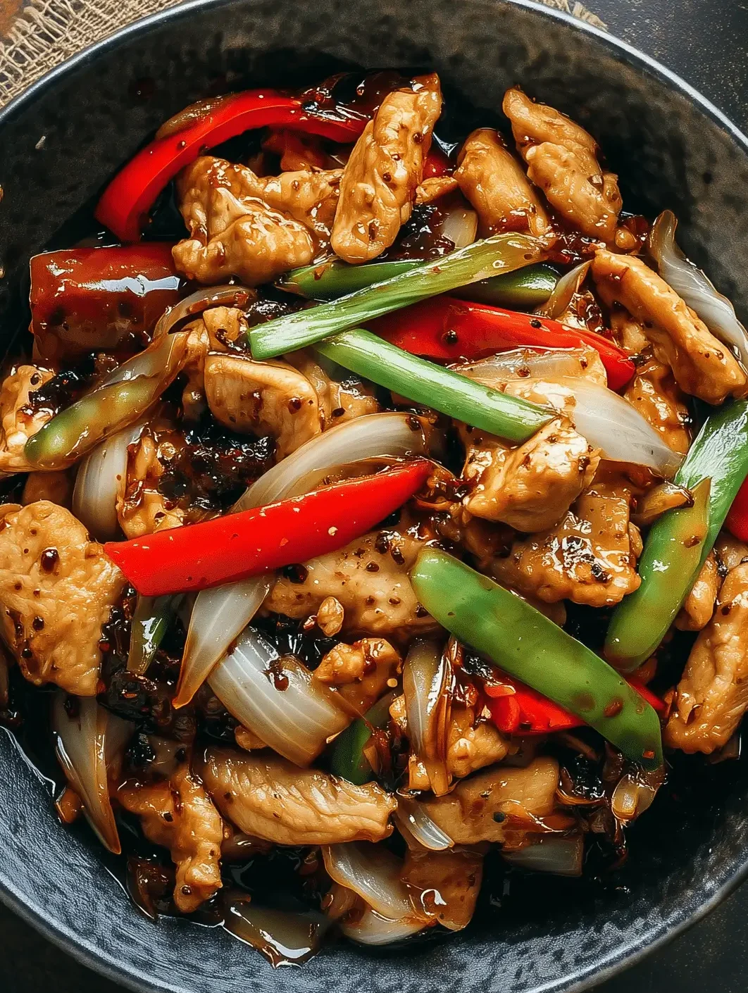 Delicious Black Pepper Chicken stir fry with tender chicken and fresh vegetables