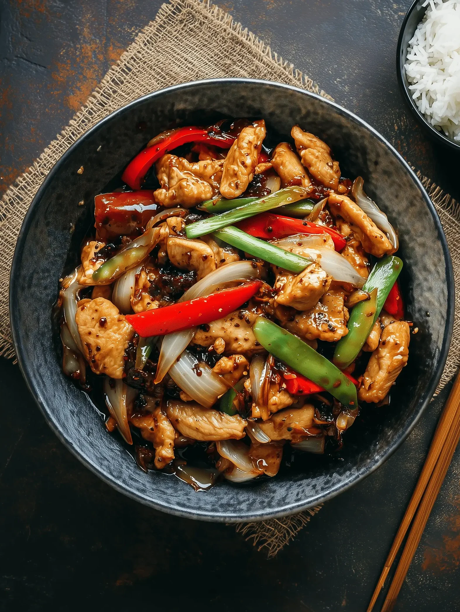 Delicious Black Pepper Chicken stir fry with tender chicken and fresh vegetables