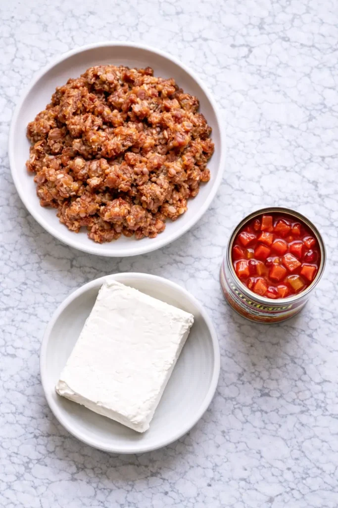 3-ingredient Cream Cheese Sausage Dip. Quick to prepare & customizable with spices!
