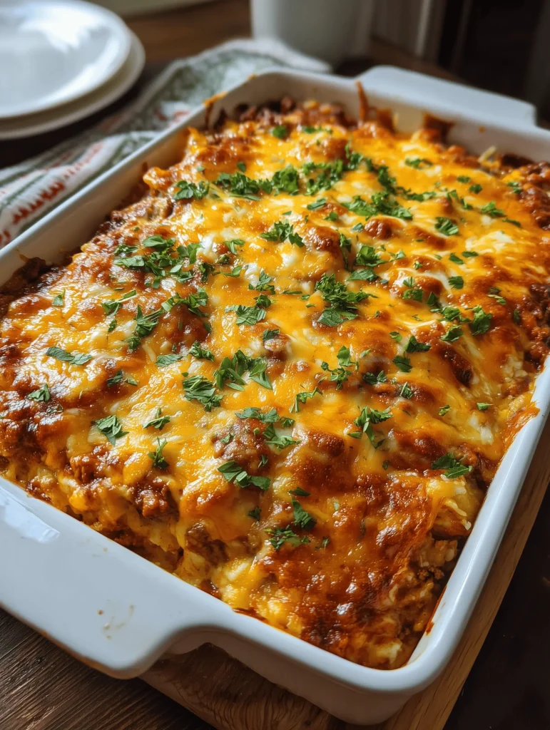 Mexican White Trash Casserole with Doritos, cheese, and shredded chicken in a baking dish