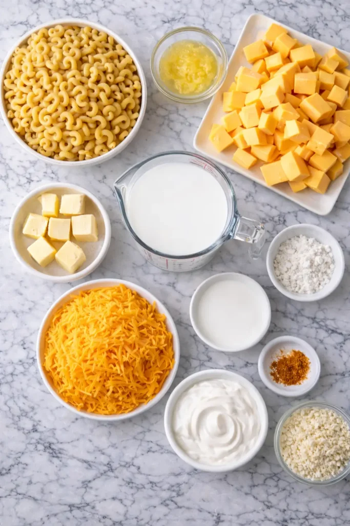 Homemade Velveeta Mac and Cheese baked with breadcrumbs and creamy cheese sauce.