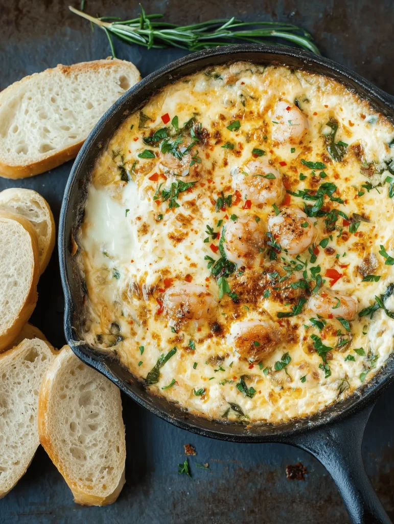 Creamy Seafood Dip with shrimp, crab, cheese, and veggies served with crackers