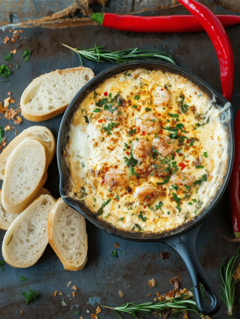 Creamy Seafood Dip with shrimp, crab, cheese, and veggies served with crackers