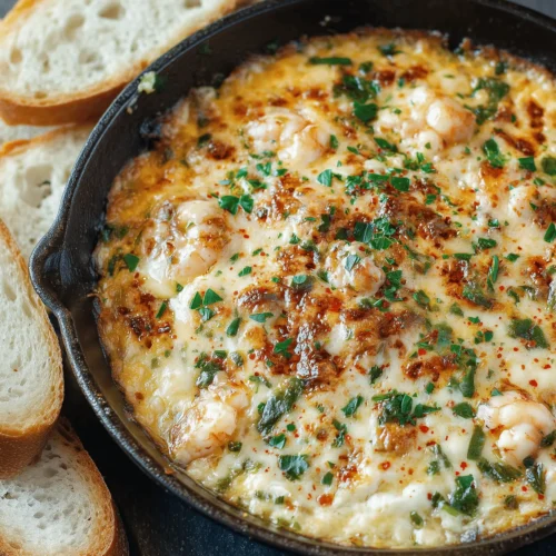 Creamy Seafood Dip with shrimp, crab, cheese, and veggies served with crackers