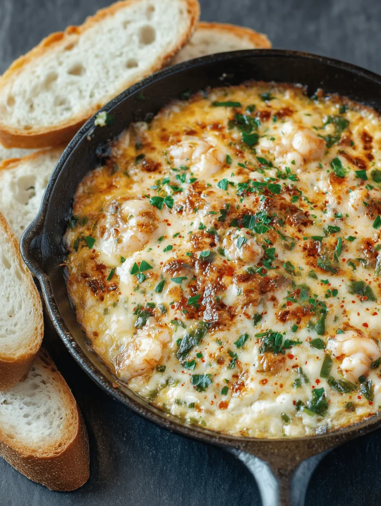 Creamy Seafood Dip with shrimp, crab, cheese, and veggies served with crackers
