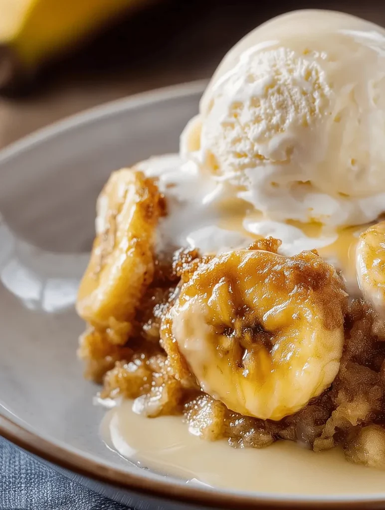 Delicious Southern Banana Cobbler with caramelized bananas and a crispy topping