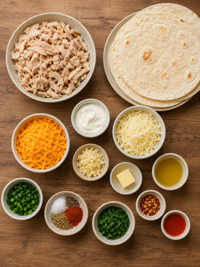 Delicious cheesy garlic chicken wraps with crispy tortillas and melted cheese.