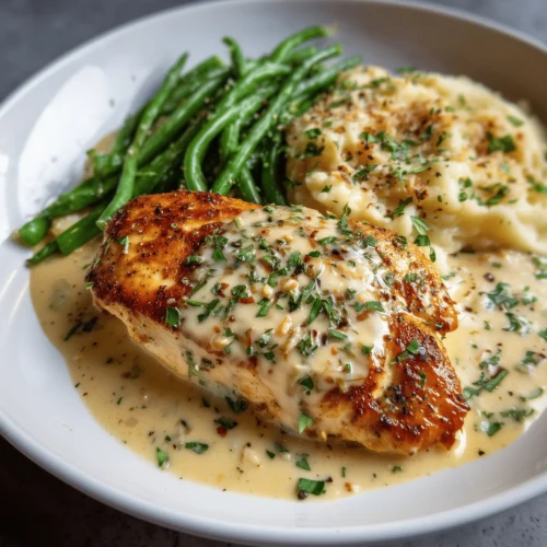 Creamy garlic parmesan chicken served in a rich sauce with herbs