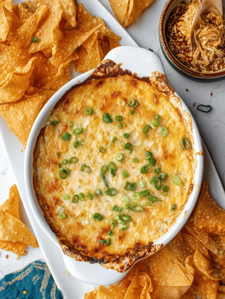 Creamy Crab Rangoon Dip served with crispy wonton chips
