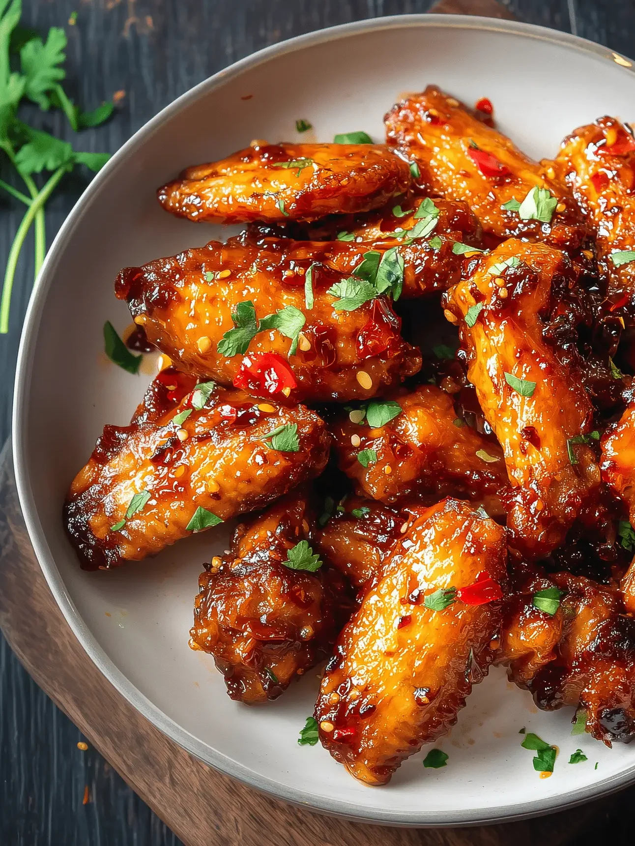 Crispy Hot Honey Chicken Wings glazed with sweet and spicy homemade sauce