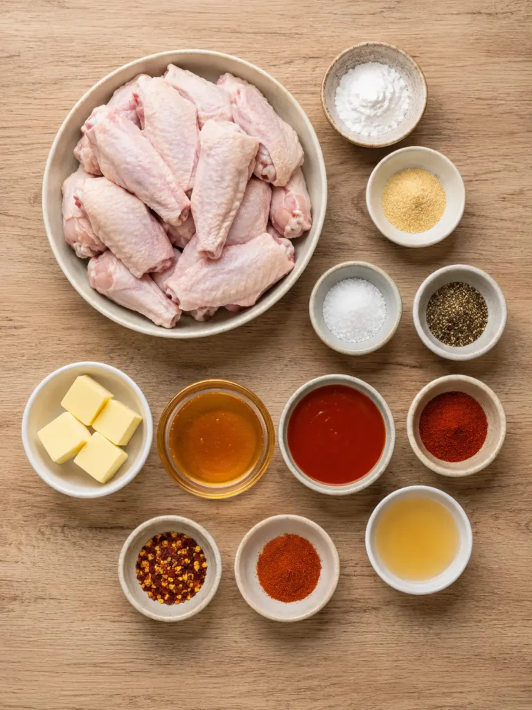 Crispy Hot Honey Chicken Wings glazed with sweet and spicy homemade sauce