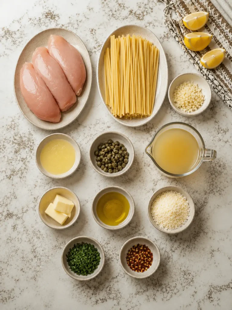 Delicious Chicken Piccata Pasta with lemon, capers, and juicy chicken in buttery sauce.
