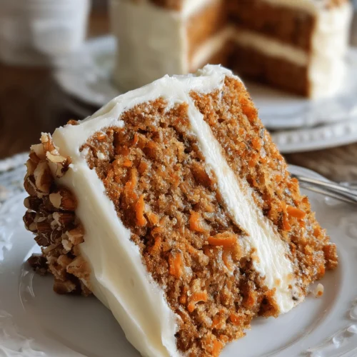 Delicious homemade carrot cake with cream cheese frosting on a plate